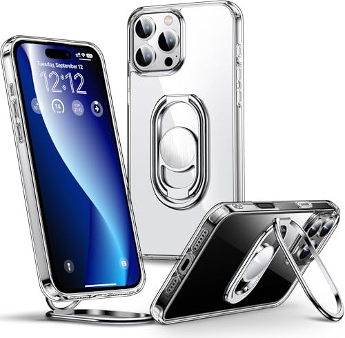 SHIELDS UP for iPhone 16 Pro Max Case with Stand, Phone Case Clear with Double Ring Holder【Adjustable & Fodable】 Shockproof Protective Cover for iPhone 16 Pro Max 6.9'' - Clear
