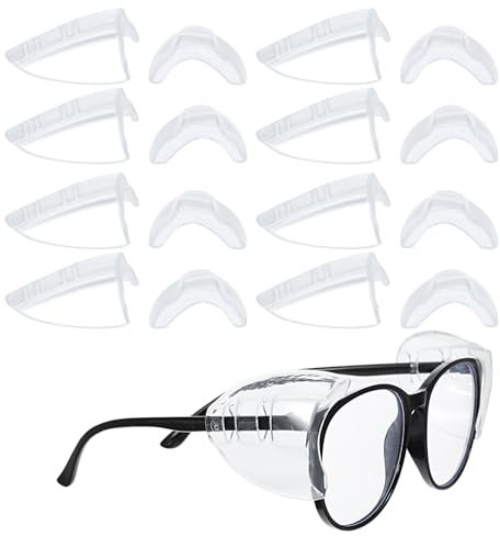 COMNICO Brille Seitenschutz 8 Paar Rutsch Klar Flexible Schlüpfen Schild zum Aufstecken Seitenschutz für Schutzbrillen Transparente Aufsteckgläser für Schutzbrillen Passend Kleine Bis Große Brillen
