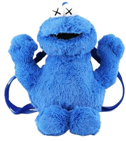 Joyes Plüsch Rucksack Sesam Stret Schultasche Cartoon Elmo Krümelmonster Big Bird Gefüllter Rucksack 46 cm 18 Zoll,blau