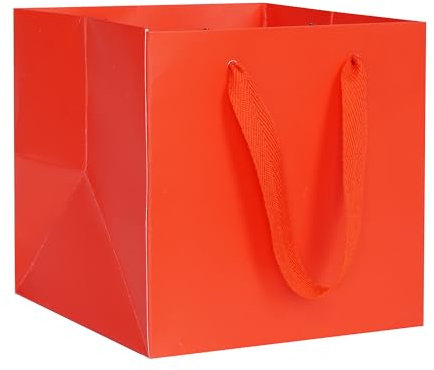 AZOWA Rot KraftPapier Geschenktüte Klein quadratische Geschenktüten mit Henkel Party Geschenk Papiertüten (20 x 20x 20 cm, 10 Stück)