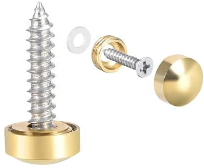 TOP-VIGOR 14mm Screw Cover Caps, 12Pcs Polished Mirror Screw Caps, Gold | Brass Decorative Mirror Nails with Caps, Screw Caps Covers Fasteners for Glass Mirrors Bathroom Advertising Sign