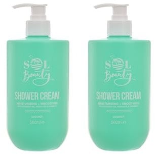 Sol Beauty Shower Cream Coconut Scent with Coconut Oil, Argan Oil & Vitamin E, Moisturising and Smoothing Vegan Friendly Shower Gel 2 x 500ml