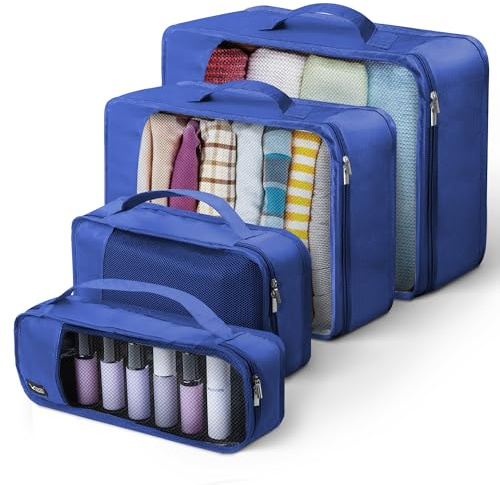 LUGG Lightweight Packing Cubes Set – Durable Polyester Travel Organizers, 4 Sizes for Efficient Packing, Compact and Versatile Travel Accessories (Blue, Packing Cube (Set of 4)
