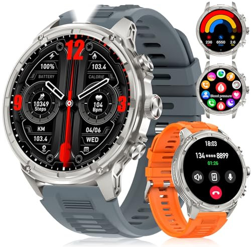 LIGE Militär Smartwatch Herren mit Telefonfunktion, 1.85 HD Großes Display Smartwatch mit 710mAh/Taschenlampe, 120+Sportmodi IP68 Fitnessuhr mit Herzfrequenz/Schlafmonitor für Android iOS,Blau
