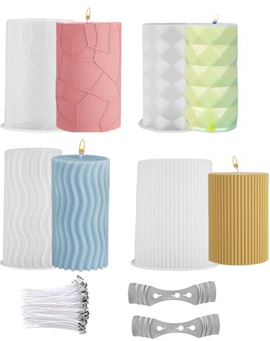 QINGYIWL Kerzenformen Gießen Set 4 Stück mit Kerzendocht, 3D DIY Kerzenformen Silikon Gießform Silikonformen zum Gießen für Weihnachten Seife Duftkerzen