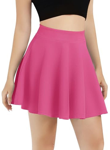 Donna Base Casual Elastico Vita Svasato Mini Gonna Eleganti A-Linea Pull-On Skater Gonne(L, Rose Rosso)
