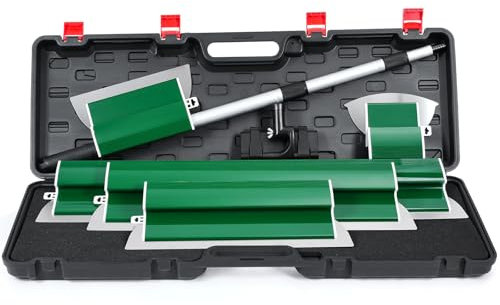 Ricyea Flächenspachtel Set, Spachtel Werkzeug und 0.7 m bis 1.57 m Teleskopstange mit Adapter im Koffer, Glättungsspatel-Kit für professionelle Anwendungen (190mm, 250mm, 400mm, 600mm 800mm) (5-tlg.)