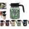 Tea Thermos Flask with Vintage Floral Pattern, 1 L Stainless Steel Thermos Flask with Lid for Hot Drinks, Thermal Coffee Pot for the Kitchen (Green)