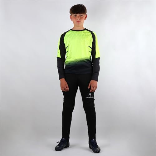 HO Soccer Conjunto de Portero Kid Keeper Set Deep-Sea Lime, Camiseta de Manga Larga con Acolchado y Pantalón Largo con Acolchado, Poliéster, Unisex niños, Lima/Negro, 14