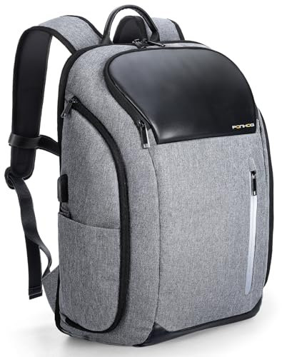 Ponhog Work Backpack for Men - 30L Large Capacity Anti-Theft Laptop Rucksack Fits 17.3 Inch, USB Charging Port, Water Resistant Office Bag, Computer Backpack for Business & Travel, Grey-1