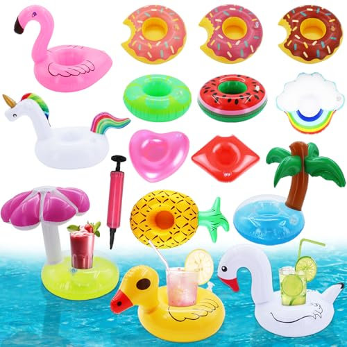 15 Pezzi Portabicchieri Gonfiabili Con 1 Pompa D'Aria, Portabicchieri Per La Piscina Portabicchieri Gonfiabili Per La Piscina Per I Bambini Che Fanno Il Bagno, Giocattoli Per La Famiglia Della Festa D