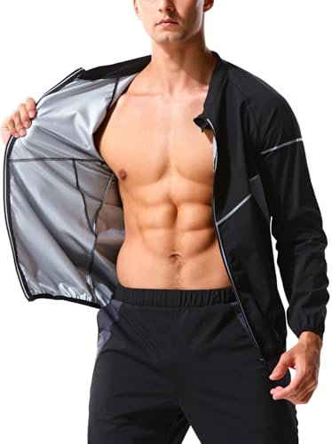 LAZAWG Veste de sudation à manches longues et fermeture éclair pour homme, Noir foncé., L
