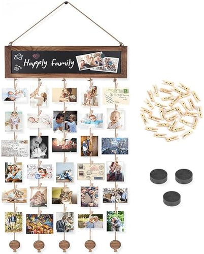 Tableau d'affichage mural pour photos, collage de photos murales - Avec cadre porte-cartes à 30 clips, organisateur photos,Cadre porte-cartes décoratif de salle Boho, avec pinces à photos, ficel
