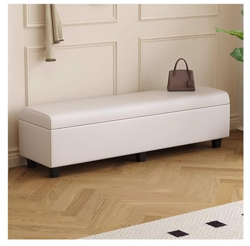 Ottomane aus Kunstleder, rechteckig, mit Hebebügel, für Eingangsbereich, Wohnzimmer, Schlafzimmer, 120 cm, Cremefarben