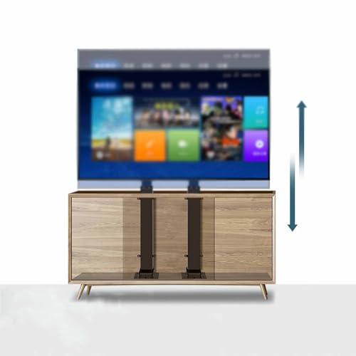 Motorized TV Floor Stand - Electric Height Adjustable TV Lift with Remote Control Hidden in Cupboard Design Fits 55 TVs - Space-Saving Bracket Mount for Home Theater