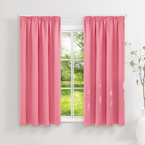 Runyéla Rideau Occultant Thermiques Isolant 120x140(LxH) Lot de 2 avec Galon Fronceur Anti Froid et Chaleur, Rideaux Opaque Anti UV Décoration Intérieure Chambre Salon Rose