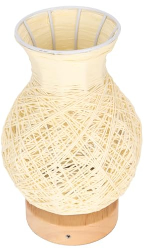 Locadence Rattan Table Lamp, Warm Light Stepless Dimming Vase Shaped LED Beside Lamp, Night Light with Solid Wood Base for Indoor Bed, Bedroom, Windowsill