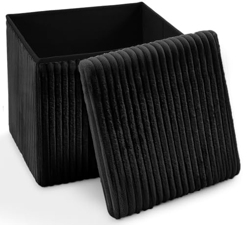 Home Republic Corduroy Ottoman Storage Box – Foldable Footstool with Lid – Soft Toy Chest Bench for Nursery, Bedroom, Hallway or Living Room