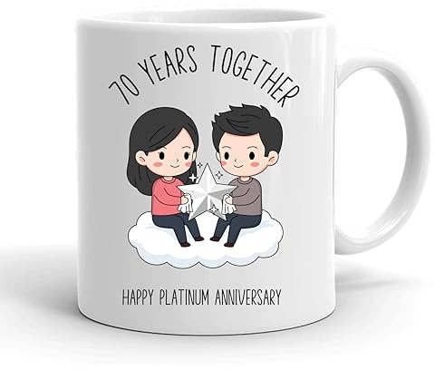 VIROSA 70 Years Platinum Anniversary Mug – 11oz Ceramic Coffee Cup Gift for Husband, Wife, Couples – Seventieth Wedding Anniversary Present Idea, Romantic Keepsake