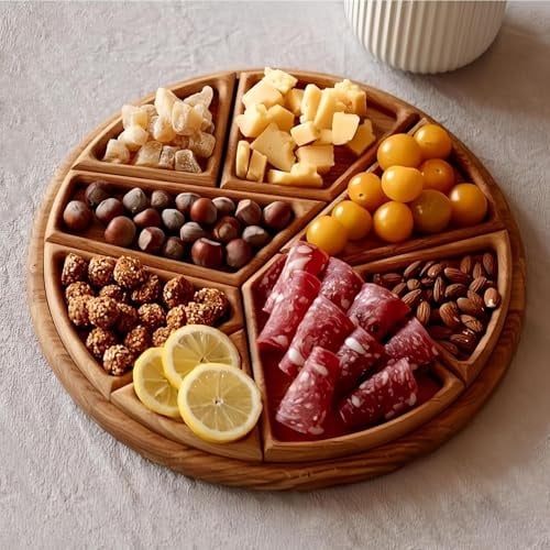 Holz Servierplatte, Charcuterie Board, Servierplatte Mit Herausnehmbaren Fächern, Snackteller Dekorationstablett, Mit 8 Herausnehmbaren Fächern Und Servierbrett, 25x25x3cm Für Vorratsorganisation