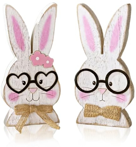 TZQFROCE 2 Stück Osterhase Deko aus Holz Ostern Hase Deko Aufsteller für Ostern Frohe Osterhase Holz Deko Aufsteller Ostern für Osterdeko Tischdeko Frühling