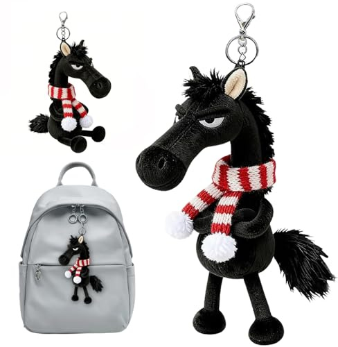 HBSFBH Cheval poupée en Peluche, 20 cm Porte-clés Cheval en Peluche, Year of The Horse Lucky Mascot, Porte-clés en Forme de Poney en Peluche, Plush Horse Keychain