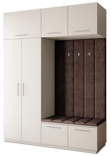 Masseno Flugarderoben Set Rema, Kleiderschrank-Set mit Sitzbank, Garderobenschrank Flur mit 5 Regalböden, Kaschmir