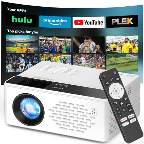 TMY Native 1080P Smart projector with WiFi and Bluetooth, Compatible with Netflix/Prime Video/YouTube, for Smartphone/TV Stick/HDMI/USB, indoor & outdoor use, Camping, Gaming