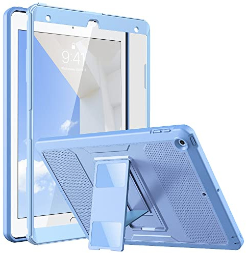 MoKo Stoßfest Hülle für iPad 9./8./7.Generation, Sonnig Himmelblau | Heavy Duty Ganzkörper-Rugged Hybrid Schutzhülle Cover Stand mit integriertem Displayschutz iPad 10.2''