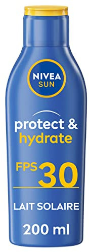 NIVEA SUN Lait solaire Protect & Hydrate FPS 30 (1 x 200 ml), crème solaire hautement efficace, protection anti UV pour adultes hydratante et résistante à l'eau