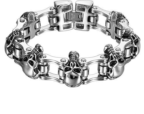 OIDEA Herren Biker Totenkopf Armband: Schädel Schwer Gliederkette Armkette Punk Gotik Skull Kreuz Löwenkopf Glieder Link Punk Rock Farhrradkette Handgelenk Geschenk für Männer Familie Freund