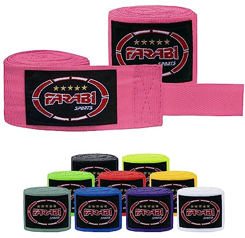 Farabi Sports Kinder Boxing Bandage 2,5 Meter lang boxbandagen - Box Bandages mit Paar für MMA, Muay Thai, Training, Kickboxen und Kampfsport (Pink)