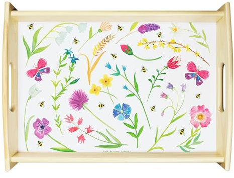 Mr. & Mrs. Panda Servier Tablett Frühling - Geschenk, Bett, Mai, April, Natur, Holztablett, serviertablett aus Holz, März, Blumen, Dekoration