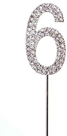 6 Silver Diamond Sparkley Cake Topper Number Year For Mans Boys Womens Girls Birthday Anniversary Party Decorations