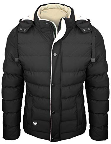 WWKK Herren Winterjacke gesteppt blau - Outdoorjacke mit Kapuze gefüttert und windfest