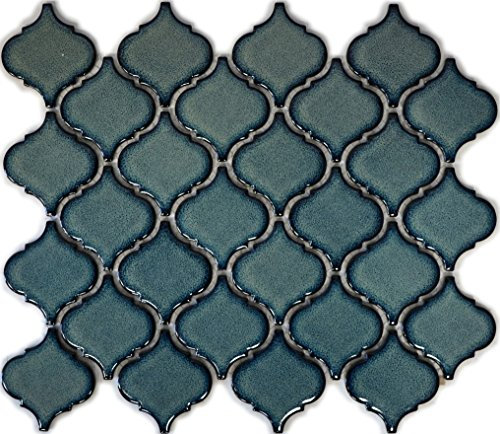 Retro Vintage Mosaik Fliesen Mosaikfliesen Keramikmosaik Keramik Kachel Florentiner blau gesprenkelt glänzend