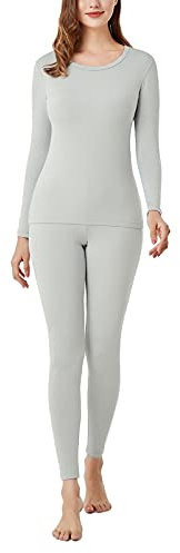 LAPASA Damen Innenfleece Thermounterwäsche Set, Thermooberteil & Thermohose Leggings Funktionsunterwäsche Sets, L17 Hellgrau, 100 Warm, M