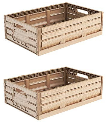 2x Faltbox im Holzdesign 60x40x16 * Klappbox für Obst, Gemüse * Obstkiste Gemüsekiste Holz Optik