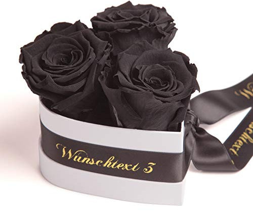 ROSEMARIE SCHULZ Heidelberg Infinity Rosenbox Herz Widmung personalisiert - 3 Schwarze Rosen in Box 10x12cm haltbar 3 Jahre - persönliche Frauen Geschenke (Wunschtext, Schwarz)