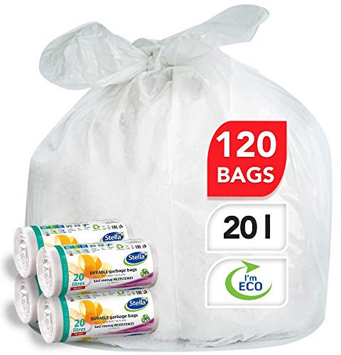 Stella pack Sacs Poubelle 20 l Blanc Écolos Sacs Recyclables Sac Plastique Transparent 20l Ultra-résistants Flexibles 120 Pcs Fermeture Wave-Top Pratique Durable et Écologique