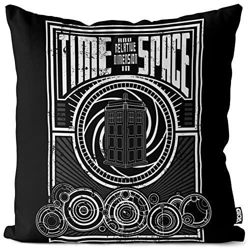 VOID Time Meets Space Kissenbezug Kissenhülle Polyester wasserfest Outdoor Indoor zeitreise Timelord notrufzelle, Farbe:Schwarz, Kissen Größe:40 x 40 cm