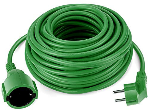 Prolunga Schuko con cavo di alimentazione IP44 fino a 3500 Watt adatta per giardino e per esterni, di alta qualità, 20 metri, colore verde
