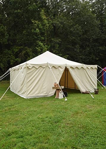 Battle-Merchant Ritterzelt Herold, 6 x 6 m, 425 GSM, Naturfarben | Baumwollzelt, Zelt, Heerlager, Mittelalter Reenactment, LARP & Historische Darstellungen