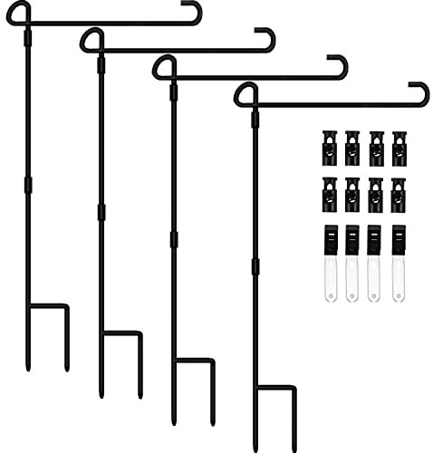 Supporto per bandiera da giardino, confezione da 4 aste per bandiere da giardino, larghezza 34,3 cm, supporto per palo da prato di alta qualità con clip anti-vento, per giardino e prato all'aperto
