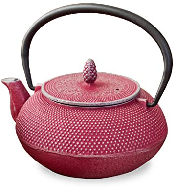 Roji Associates Cast Iron Teapot, Nanbu Tekki Teapot, ARARE - Round Type, Made in Japan, with Tea Strainer, Inner Enamel Finish, Pink Silver (20.29 fl oz)