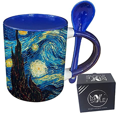 My Custom Style Blaue Tasse+Teelöffel#Kunst-Sternennacht, Van Gogh#325ml