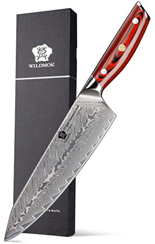 WILDMOK Coltello da Chef Damasco Coltello Gyuto Professionale affilato da 21 cm Coltello da Cucina Multifunzione Giapponese in Acciaio Super VG10 con Manico G10 Full Tang