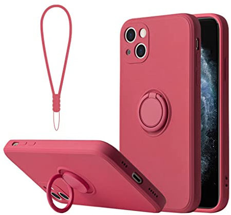 Sitthyw Coque Compatible avec iPhone 13(6.1) avec Anneau Support à 360° & Silicone Bracelet Housse Protection Etui de la Caméra Case Cover Antichoc Magnétique Bague Coque pour iPhone 13, Prune