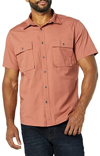 Amazon Essentials Men's Slim-fit Short-Sleeved Two-Pocket Utility Shirt, Clay, XL