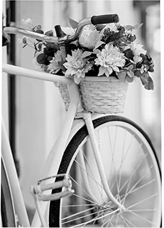 Close Up Retro Fahrrad mit Blumen Poster - DIN A3 (29,7 x 42 cm) - Premium Vintage Wanddeko - Kunstdruck Homedecor